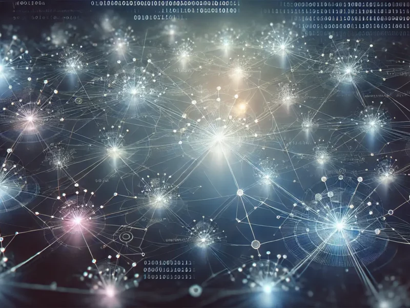 Abstract network of glowing connected nodes representing industrial IoT